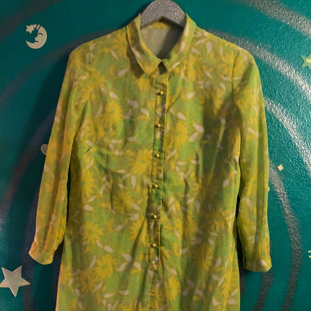 60’s/70’s Green Yellow Psychedelic Dress M